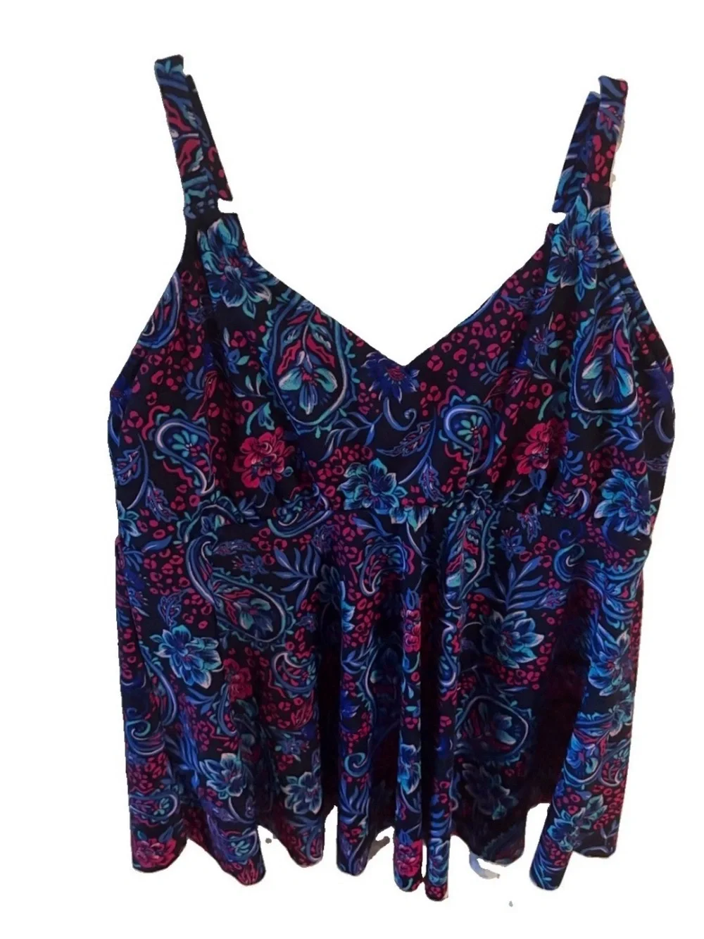 Swim Solutions Pleated Tankini Top Underwire Floral Multicolored Size 16 New